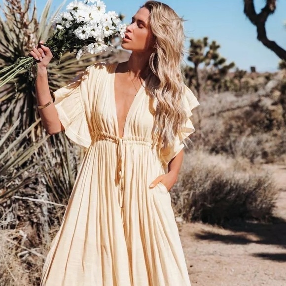 Boho summer lounge beach tunic coverup one size button front flutter sleeve - Picture 3 of 9